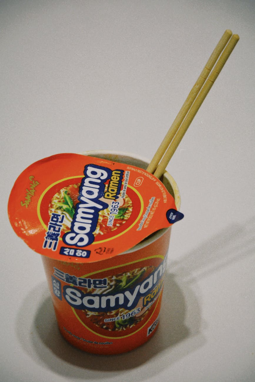 cup of samyang ramen with chopsticks